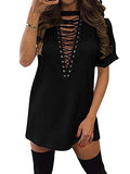 Women's Sexy Halter Lace up Mini T Shirt Club Dress