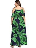 Women Plus Size Cold Shoulder Floral Maxi Bohemian Split Dress