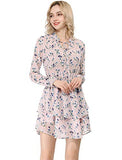 Women's Floral Smocked Tie Neck Layered Chiffon Mini Dress | Original Brand