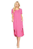 Women's Striped Curved Flowy Hem Midi Dress With Pockets Plus