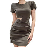 Summer Dresses for Women, Fashion Ladies Soild Asymmetrical O-Neck Tank Dress Short Basic Midi Club Dress Party UK Size | Women's Work Dresses