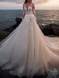 Chiffon Wedding Dresses for Bride 2021 with Train Long Lace Appliques Split Sheer Beach Bridal Gowns | Women's Formal Dresses