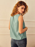 Women's Sleeveless V Neck Blouse Scallop Trim Solid Work Office Tops | Original Brand | Women's Tops and Blouses