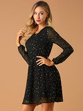 Women's Choker V Neck Vintage Flared Gilding Metallic Shiny Star A-Line Dress