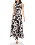 Women's Mock Neck Floral Burnout Jaquard Gown Special Occasion Dress