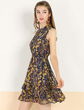 Women's Floral A-line Smocked Waist Tiered Ruffled Chiffon Mini Dress