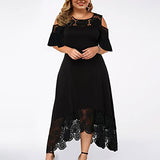 Womens Plus Size Lace Splicing Dress Ruffle Cold Shoulder Long Evening Party Maxi Dress | Original Brand