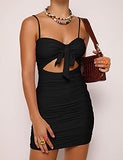 Women's Sexy Bodycon Cut Out Ruched Backless Spaghetti Strap Mini Club Party Dresses