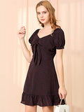 Women's Ruffle Hem Neck Heart Tie Front Flare Mini Dress | Original Brand