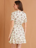 Women's Mini Ruffle Trim Fit and Flare Shirred Floral Dress | Original Brand