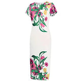 Ladies Summer Fashion Sexy O-Neck and High Waist Printed Short Sleeve Dress UK Size Party Dress | Women's Work Dresses