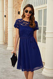Women's Scooped Neckline Floral Lace Top Cocktail Bridesmaid Party Midi Dress My058 | Women's Lace Dresses