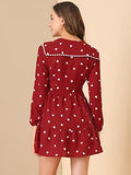 Women's Valentine's Day Heart Pattern Doll Collar Lace Decor Long Sleeve Dress | Original Brand