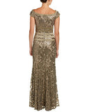 Women's Sequin Lace-cap Slv-waist Ribbon Detail Gown | Women's Lace Dresses
