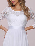 Women's Lace Round Neck Long Sleeve Simple Chiffon Wedding Dress 7412-eh | Women's Evening Gowns