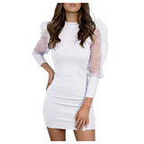 Women Dresses Promotion Sale Women O-Neck Lantern Sleeve Perspective Mesh Sleeve Casual Mini Dress Plus Size Dress Party Dress Vintage Dress UK Size | Original Brand | Women's Work Dresses