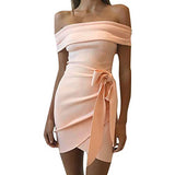 Women's Off Shoulder Mini Dress Sexy Ruched Evening Party Dress with Belt | Original Brand