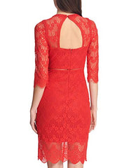 Women's Three-quarter Sleeve Cut-out Lace Sheath Dress