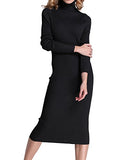 Rocorose Women's Turtleneck Ribbed Elbow Long Sleeve Knit Sweater Dress | Women's Casual Dresses