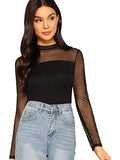 Women's Mock Neck Long Sleeve Mesh Insert Elegant Blouse Tops | Women's Tops and Blouses