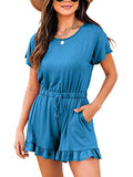 Blue Summer Crewneck Casual Loose Short Sleeve Jumpsuit Rompers One Piece Pajamas Loungewear with Pockets - ANRABESS | Women's Romper & Jumper Suit