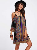 Women's Vintage Print Kimono Sleeve Geometric Tunic Boho Dress