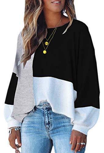 Women Sweater Long Sleeve Color Block Knit Pullover Sweaters Crew Neck Patchwork Casual Loose Jumper Tops