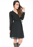 Dress Long Sleeve Double Layer - Womens V-Neck Wrap-Around Midi Floaty Dress - Perfect for Weddings, Date Nights and Office | Women's Work Dresses