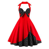 Women's Vintage Dress Ladies Cotton Sexy Retro 1950s Halterneck Rockabilly Swing Floral Print Tea Hem Party Skater A Line Prom Cocktail Party Homecoming Dress Plus Size UK 22-Oct