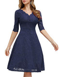 JASAMBAC Women's V Neck Lace Vintage Formal Wedding Guest Cocktail Party Dress