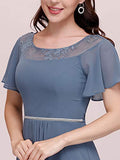 Women's Elegant A-line Short Sleeve High Low Chiffon Midi Bridesmaid Dress  - Sara Clothes