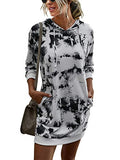 LOGENE Women's Tie Dye Printed Long Hoodie Sweatshirt Casual Long Sleeve Pullover Hoodie Dress with Pockets | Women's Casual Dresses