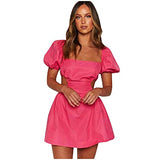 Women's Summer Dress Sexy Temperament Square Neckline Lace Waist Hollow Dress Slim Dress Short Solid Color Halter Halter Skirt Bohemian Seaside Holiday Casual Skirt | Women's Work Dresses