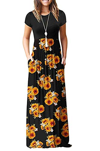 Sun Black Casual Short/Long Sleeve Maxi Dress with Pockets - HAOMEILI