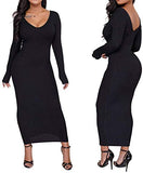 Women's Casual Off Shoulder Long Sleeves Slim Knit Bodycon Sweater Dress Midi Pencil Dress.