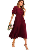 Women's Elegant Belted Pleated Flounce Sleeve Long Dress