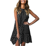 Summer Mini Dress for Women, Women's Casual Sundress Polka Dots Sleeveless Round Neck Beach Short Dresses | Original Brand