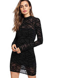 Women's See Through Mesh Long Sleeve Stretch Bodycon Dress Without Camisole | Women's Lace Dresses