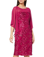 Gina Bacconi Women's Embroidered Cape Sleeve Dress Cocktail | Women's Cocktail Dresses