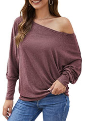 Aifer Women's Off The Shoulder Top Casual Loose Oversized Shirts Sexy Fall Long Sleeve Tunic Tops Burgundy Sweater | Women's Sweaters