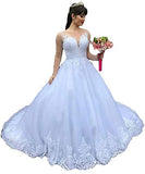 Rmaytiked Women's Gorgeous Crystal Beaded Long Sleeves Wedding Dresses Ball Gown Lace Tulle Wedding Dresses for Bride | Women's Wedding Dresses