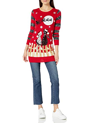 Blizzard Bay Women's Sequin Cats Light Up Christmas Sweater