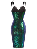 Women's Sexy Sequin Sparkly Glitter Ruched Party Club Dress Spaghetti Straps Wrap V-Neck Bodycon Dress