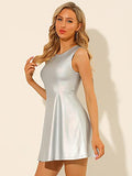 Women's Metallic Sleeveless Round Neck High Waist Holographic Flare Dress