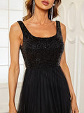 Women's Sleeveless A-line Maxi Round Neck Sequin Evening Dress - Sara Clothes