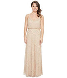 Women's Petite Fully Beaded Blouson Gown with Spaghetti Straps Cocktail Dress