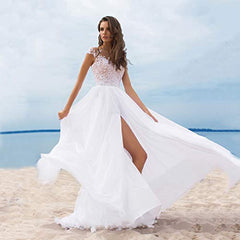 Women's Summer Dress For Wedding Guest, White Halter Short Sleeve Mini Dress Sexy Lace A-line Party Dress