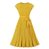 Women's Polka Dots Cap Sleeves Pleated Vintage Dress