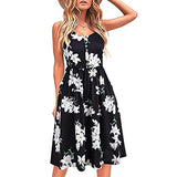 Women Dress Casual Summer Camisole Button Down A Line Beach Strap Party Dresses with Pockets | Original Brand