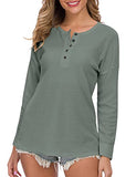 WNEEDU Women's Waffle Knit Tunic Tops Loose Long Sleeve Button Up V Neck Henley Shirts (M, Pea Green) | Women's Sweaters